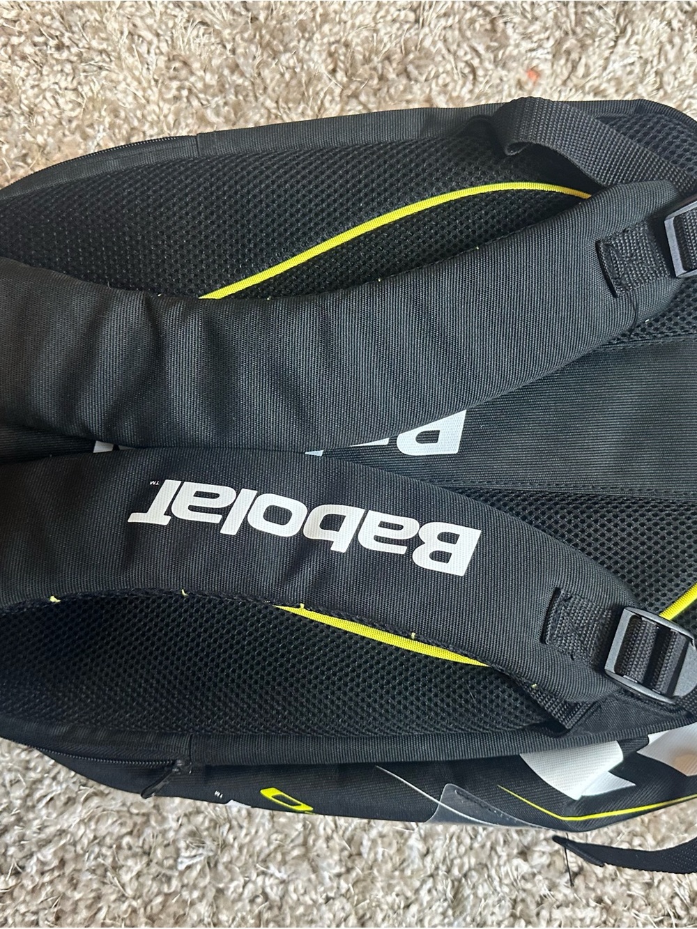 Babolat Aero Tennis Backpack Black Neon Yellow Racket Bag with Handle Cover - Picture 3 of 7